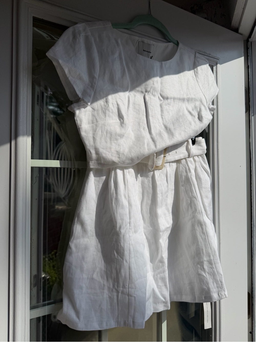 Reformation White Linen Belted Skirt Set